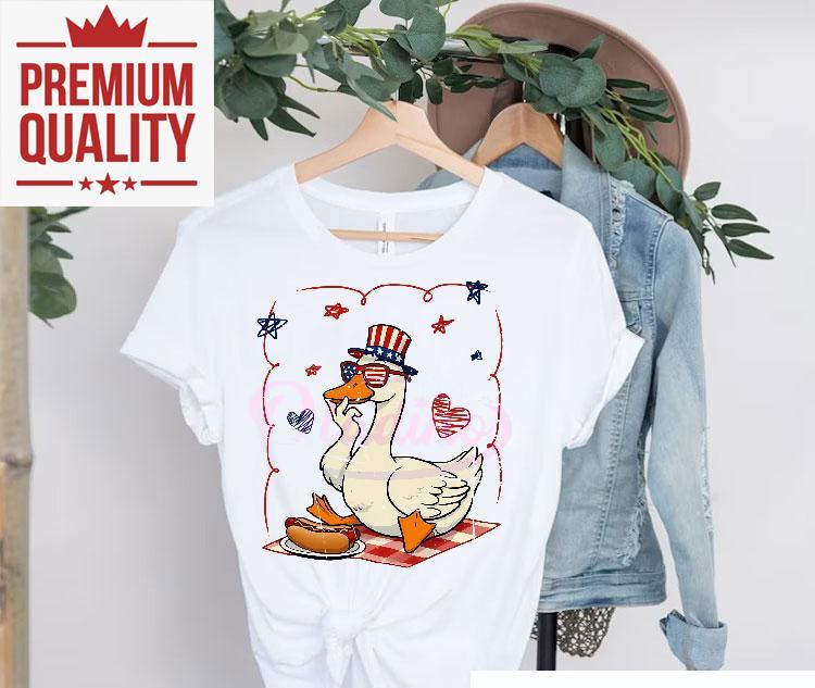 America Goose Hotdog Fun 4th Of July Goose Shirt 4 America Goose Hotdog Fun Th Of July Goose Tshirt