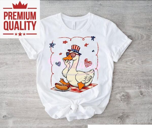 America Goose Hotdog Fun 4th Of July Goose Shirt