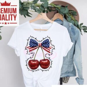 Coquette Th Of July Cherry Bow Glitter America Tshirt