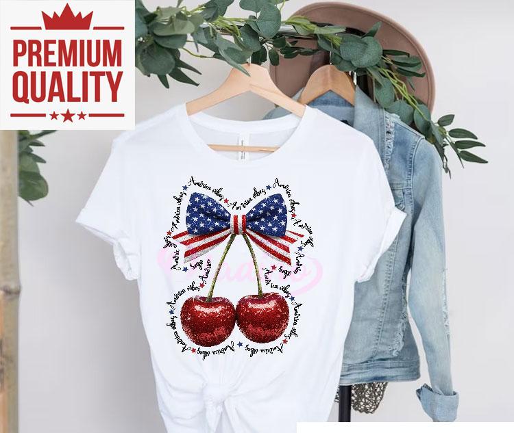 Coquette 4th Of July Cherry Bow Glitter America Shirt 4 Coquette Th Of July Cherry Bow Glitter America Tshirt