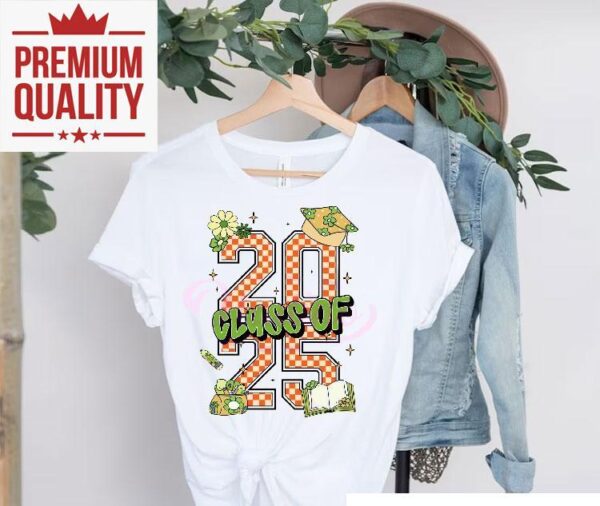 Retro Checkered Class Of 2025 Graduation School Supplies Shirt
