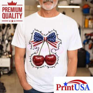 Coquette Th Of July Cherry Bow Glitter America Tshirt