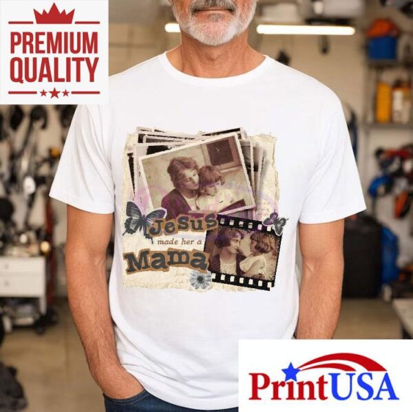 Jesus Made Her A Mama Christian Retro Scrapbook Aesthetic Shirt