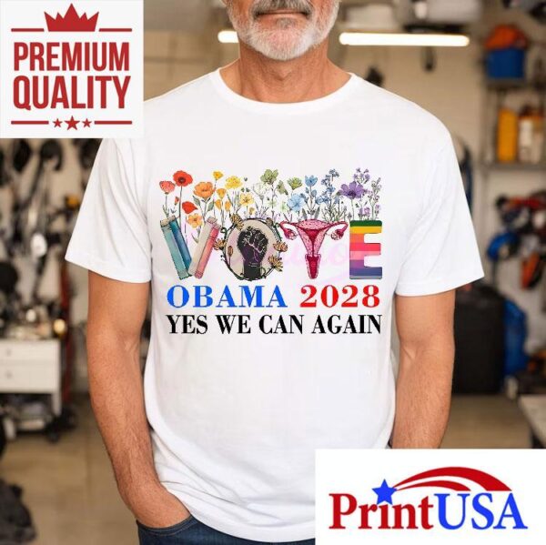 Obama 2028 floral design yes we can vintage style tshirt