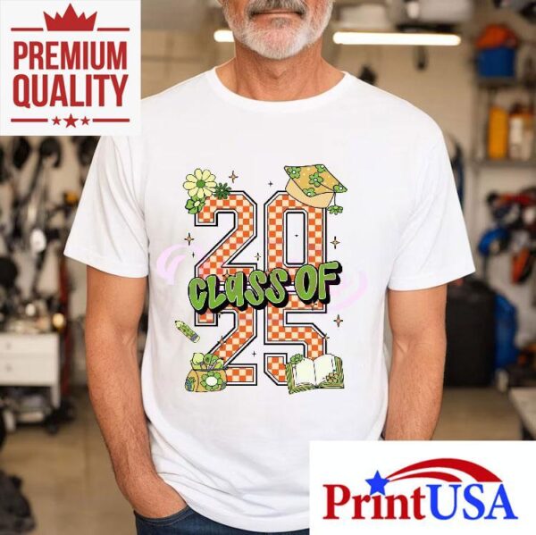 Retro Checkered Class Of 2025 Graduation School Supplies Shirt