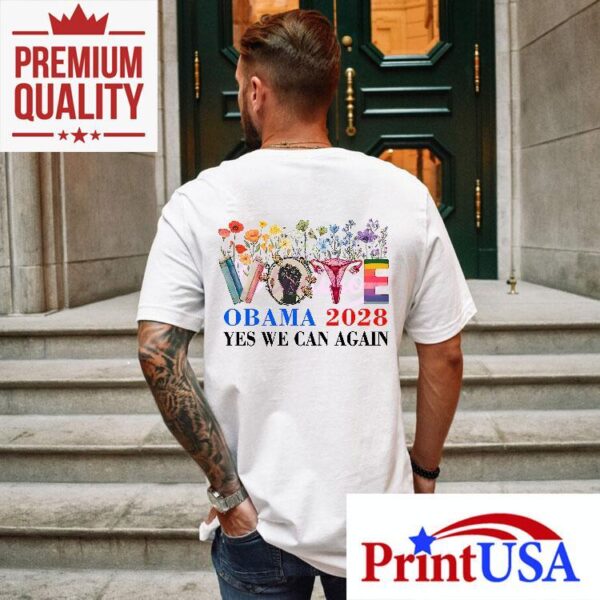 Obama 2028 floral design yes we can vintage style tshirt