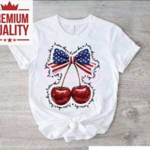 Coquette Th Of July Cherry Bow Glitter America Tshirt
