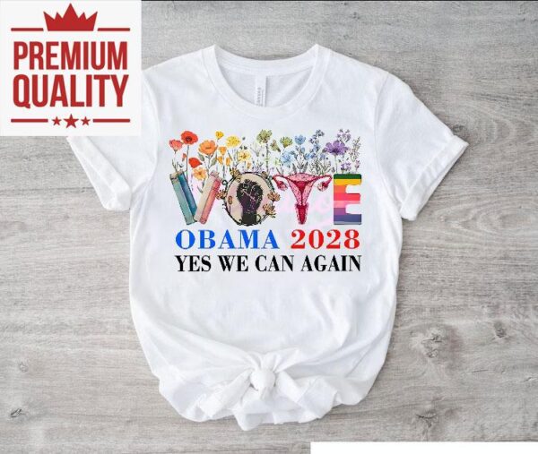 Obama 2028 floral design yes we can vintage style tshirt
