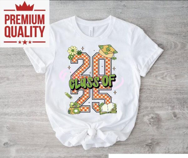 Retro Checkered Class Of 2025 Graduation School Supplies Shirt