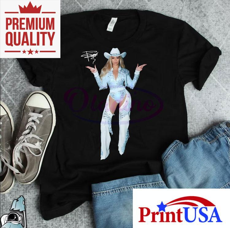 Beyonce Cowgirl Pose White Fringe Bodysuit Western Tour Outfit Shirt 4 Beyonce Cowgirl Pose White Fringe Bodysuit Western Tour Outfi Tshirt