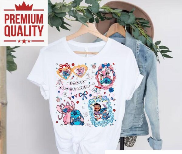 Stitch And Friends Happy 4th Of July Coquette Bow Shirt