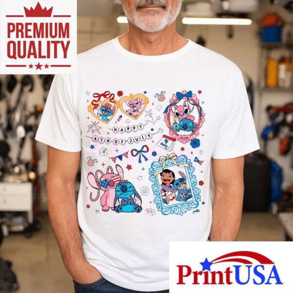 Stitch And Friends Happy 4th Of July Coquette Bow Shirt