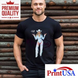 Beyonce Cowgirl Pose White Fringe Bodysuit Western Tour Outfi Tshirt