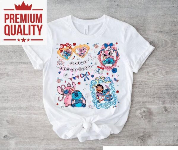 Stitch And Friends Happy 4th Of July Coquette Bow Shirt
